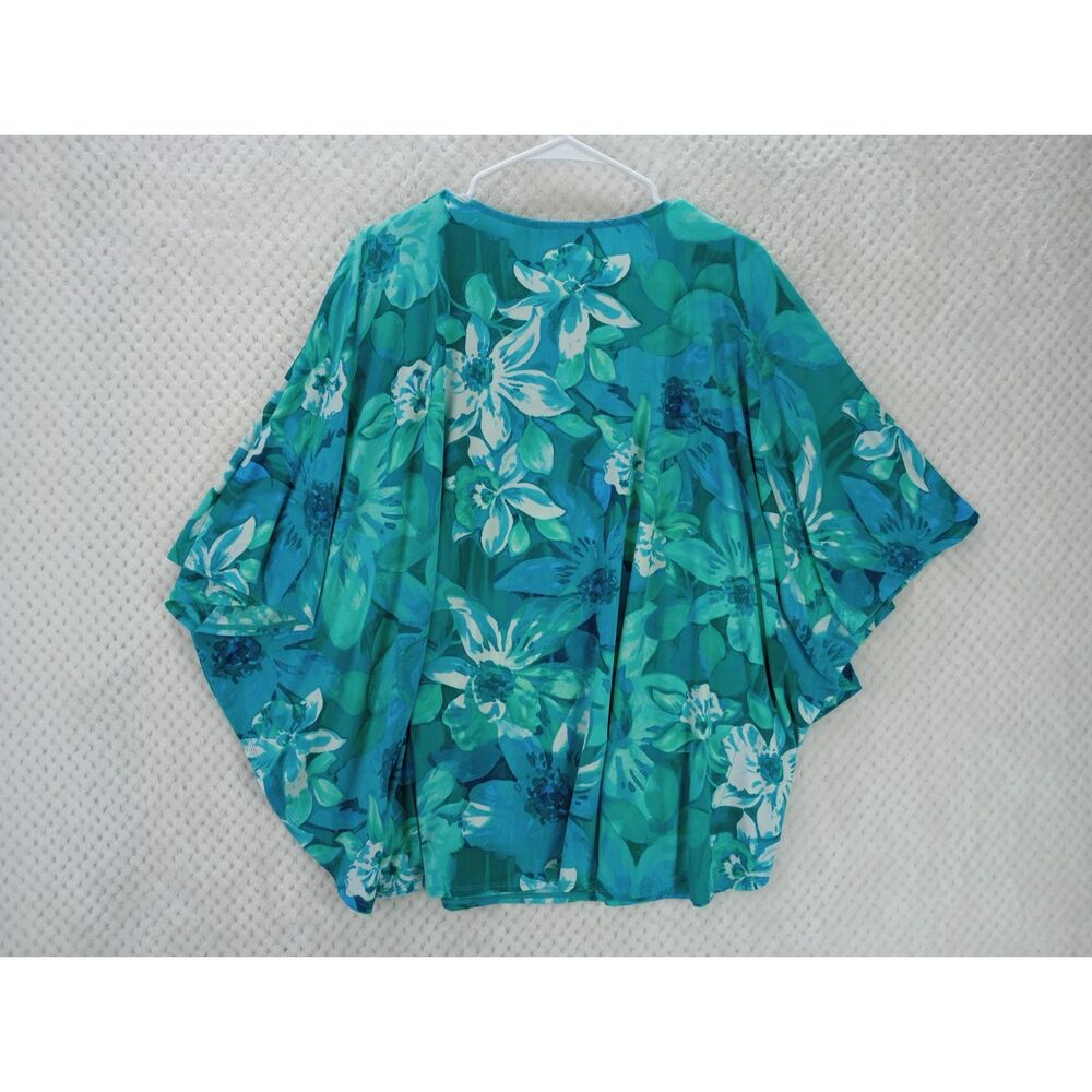 Susan Graver Printed Liquid Knit Embellished Scarf Top Women's Large Teal